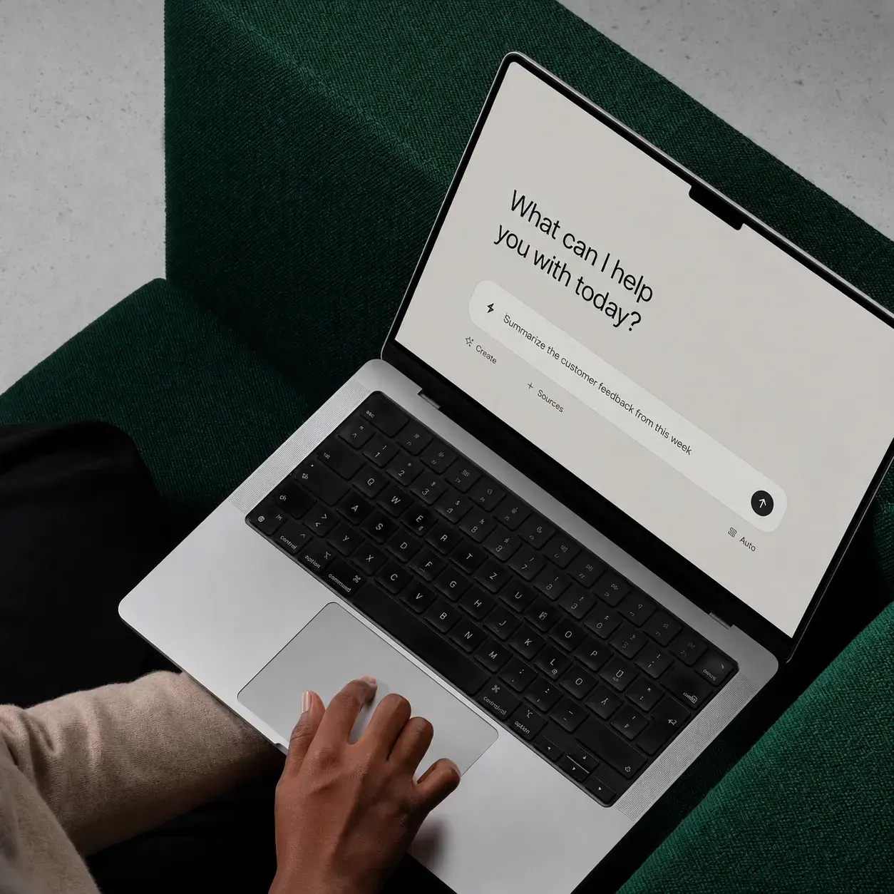 Brightney open on a laptop, with the ask composer ready for a new question.